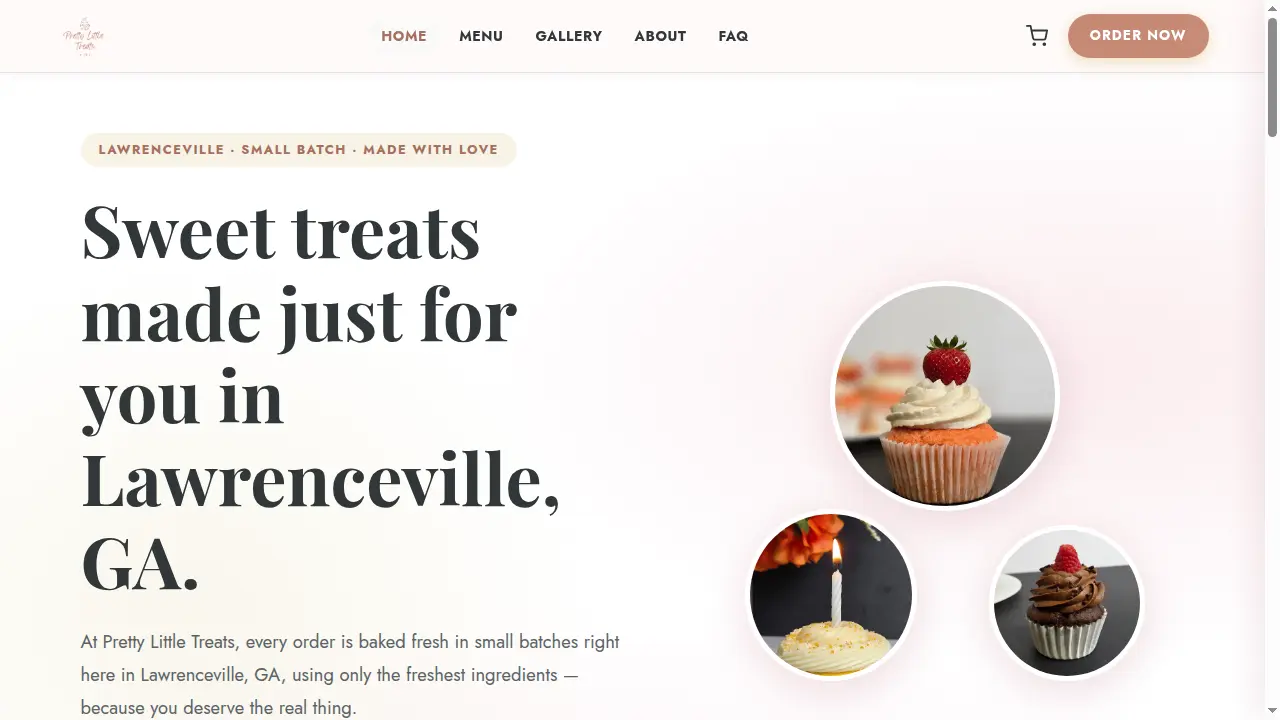 Pretty Little Treats website homepage